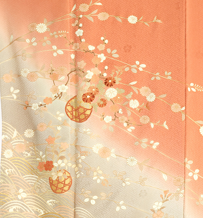 極美品　訪問着　着物　身丈148.5cm 裄丈61.5cm オレンジ cb4147bfa931ed9ab63c316823bb5c
