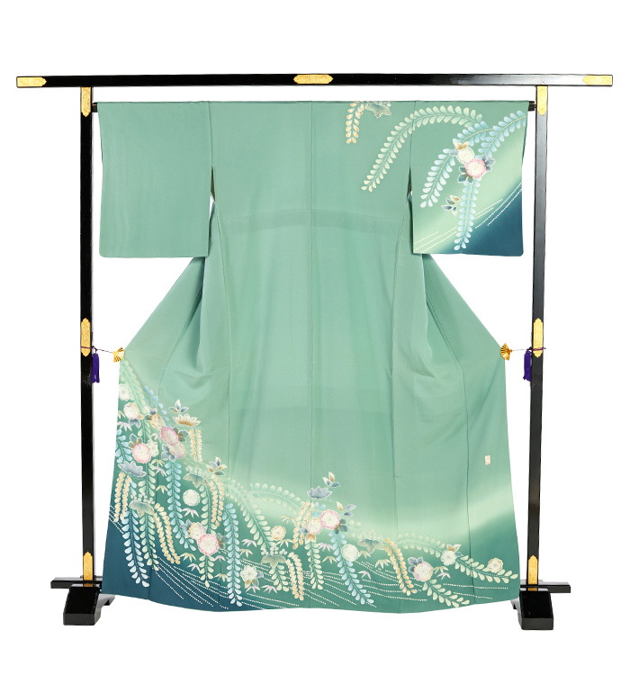 着用少ない！美品＊辻が花＊総柄＊テールグリーン＊豪華＊訪問着＊１６４ｃｍ＊裄６９ 1AD0688000.webp