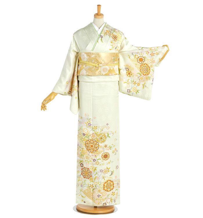 Sサイズ 訪問着薄いクリームイエローに花々コーディネートセット 正絹 袷 作家 訪問着（6月・9月着用） - きもの六花（ricca） | 大阪市北区中崎町