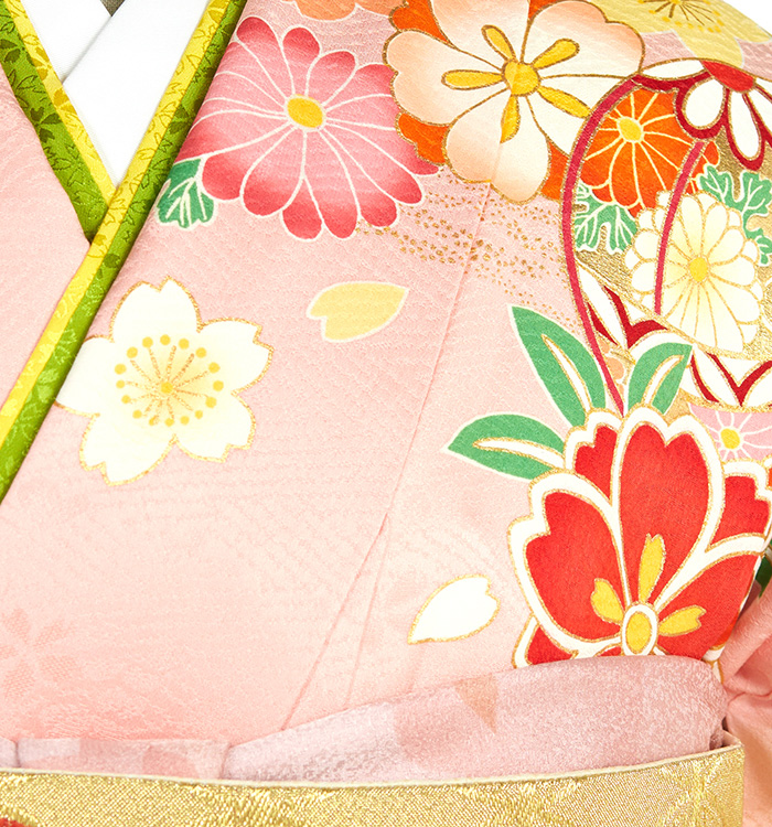 正絹 着物“砥粉色に吹く！足し引き上手な花と華文の風”訪問着 S-65 正絹 着物“砥粉色に吹く！足し引き上手な花と華文の風”訪問着 S-65