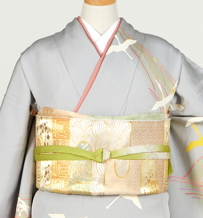 テ*ラ様 訪問着 グレー 金彩友禅　花柄、扇子　作家物 正統派古典 白/赤 御所車柄/牡丹柄 吉澤織物/最高級金彩手描友禅 お