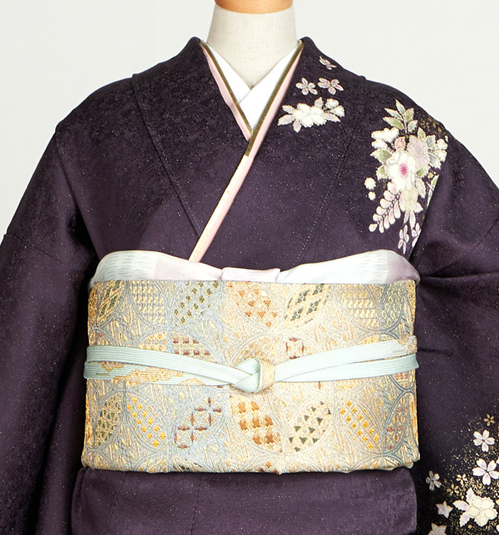 正絹 付下げ・訪問着レンタル 150059 青地 裾黒 辻が花