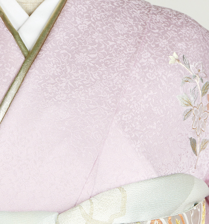 総刺繍 寿光織 コート地 反物 アイリス アヤメ 杜若 新繍 正絹 羽尺 テールグリーン