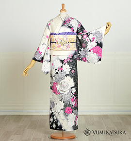m529＊デザイナー 桂由美 落款 絞り 束ね熨斗 刺繍 着物 正絹 振袖単品 YUMI KATSURA 高身長トールサイズ 成人式 桂由美 振袖レンタル
