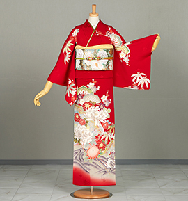 Y4977 灰 赤 金 刺繍 絞り訪問着 着物 正絹 入学式 お茶会 赤の訪問着で人気・おすすめ商品｜着物レンタル・通販【きもの