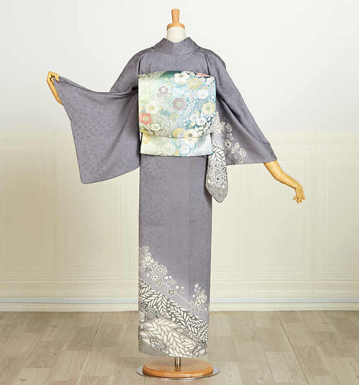 着用少ない！辻が花＊総柄＊ブルーグレー＊紋無し＊訪問着＊１６１ｃｍ＊裄６４ 着用少ない！辻が花＊総柄＊ブルーグレー＊紋無し＊訪問着＊