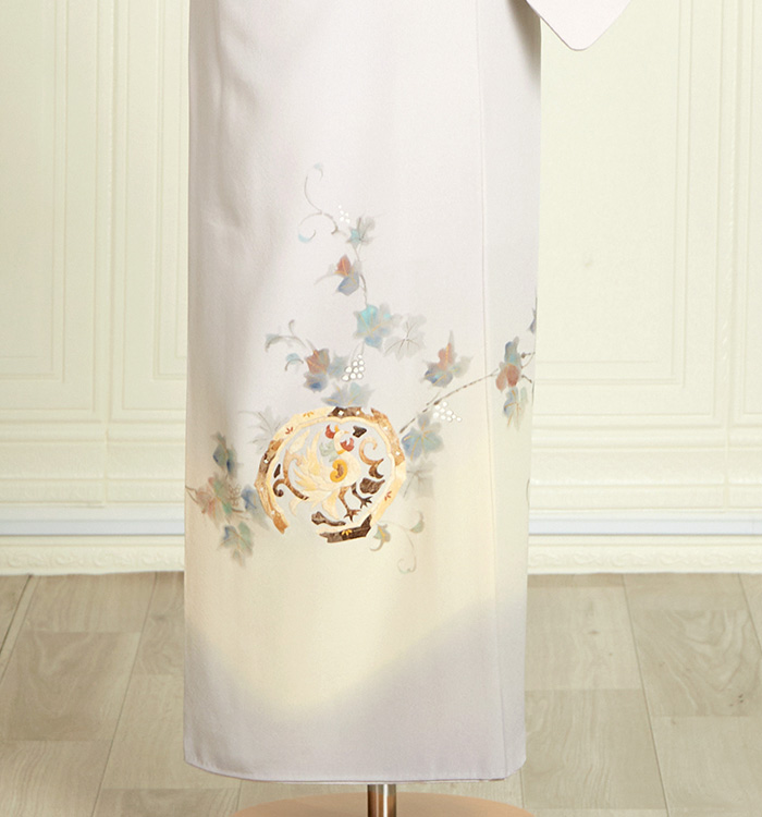 AB2634　訪問着　158㎝　白クリーム　竹垣に草花 蓑虫工芸 一つ紋訪問着 No.AA-5115-Sサイズの通販｜きもの365