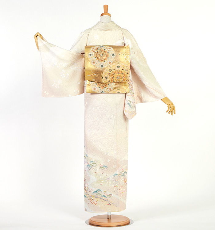 本日限定！着物と長襦袢セット　クリームベージュ地に扇面や花々単衣の訪問着　一つ紋 訪問着 No.AA-5197-Mサイズのレンタル｜きもの365