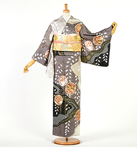 訪問着　淡いグレー　シルバーグレー 訪問着 付け下げ 単衣 灰色 グレー S－Mサイズ 中古 貸衣装処分