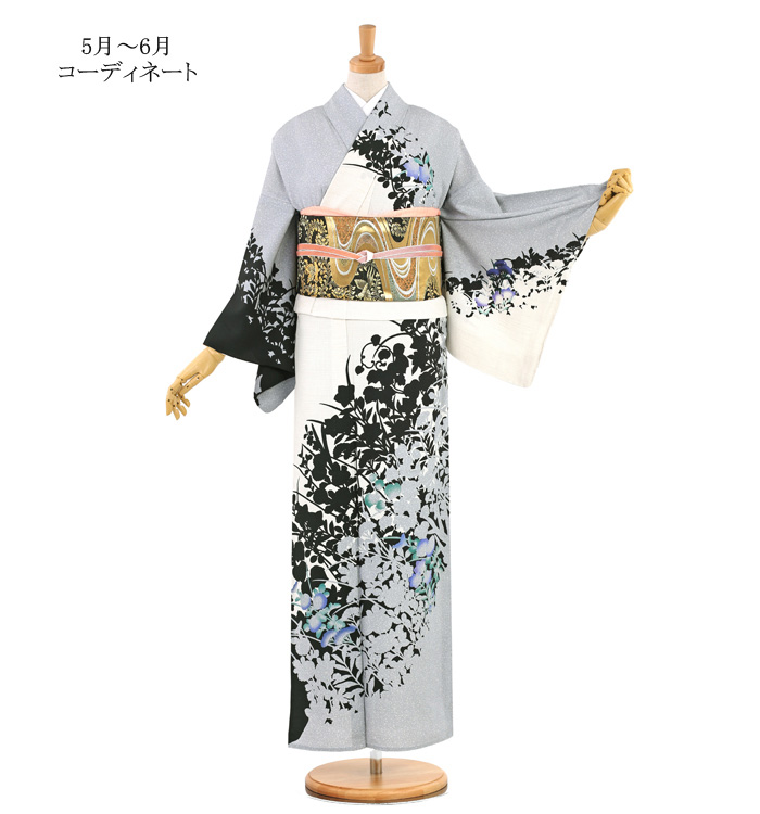 単衣訪問着[淡いグリーン地にオシドリ]｜着物レンタルあき (来店