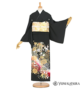 色留袖　金彩　花紋　桜　菊　牡丹　桐の花　竹　着物　071a d 色留袖 金彩 花紋 桜 菊 牡丹 桐の花 竹 着物 071a d