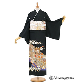 正絹黒留袖　山本寛斎　琳派屏風絵巻図　金彩　⑦( 訪問着、紬、袋帯なども出品) 正絹黒留袖 山本寛斎 琳派屏風絵巻図 金彩 ⑦( 訪問着、紬、袋帯など