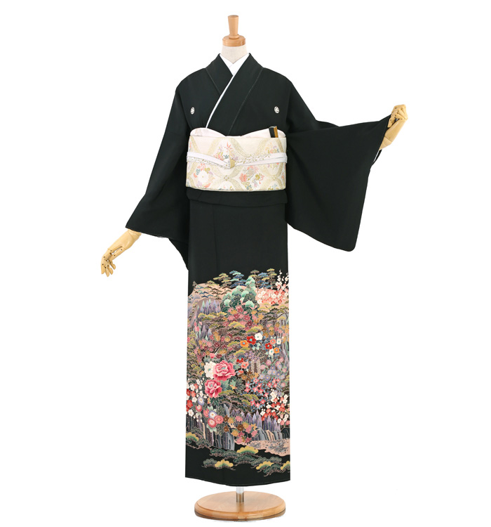 【全て揃った19品特選黒留袖フルセット】手描き友禅　美品　着付小物付き お得なエブリデイロープライス】 特選京友禅刺繍黒留袖 ≪御