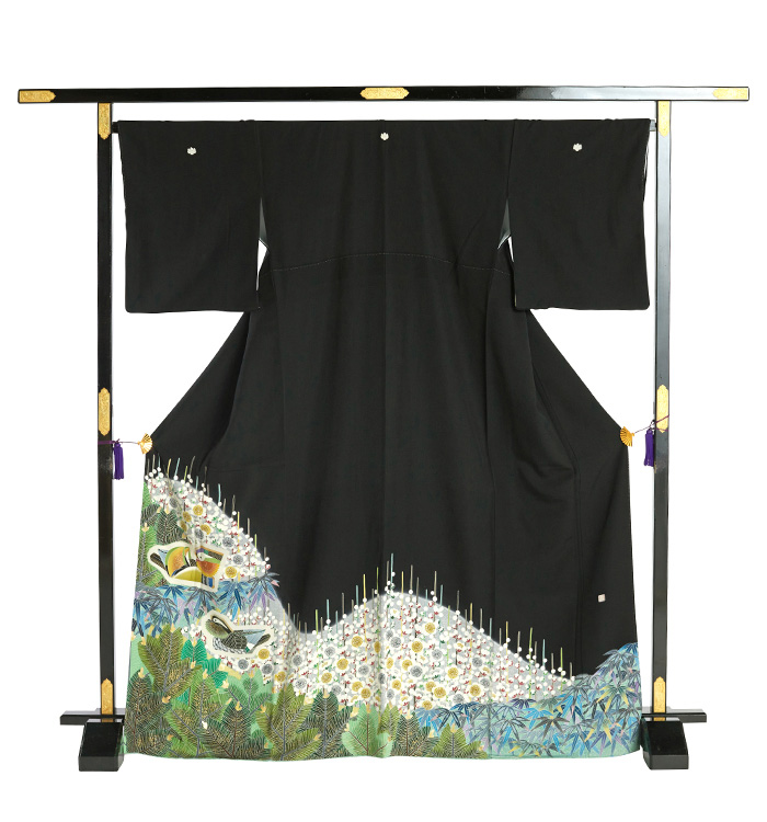 年末値下げ‼️TOKIO et TOKI 京友禅　反物　未仕立て　家紋入り色留袖 TOKIO et TOKI 黒留袖 No.CA-1821-Mサイズのレンタル｜きもの365