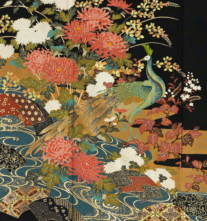 留袖＋袋帯 中古】 袋帯 フォーマル 留袖・訪問着向き 正絹 六通柄 朱金 碁盤縞 鶴