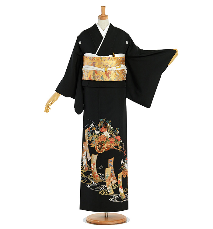 新品正絹黒留袖　貝桶エ霞草花文　金彩　⑤( 訪問着、紬、袋帯なども出品) 黒留袖 No.CA-2125-Mサイズのレンタル｜きもの365