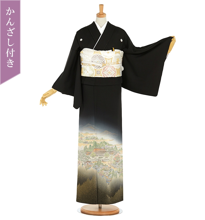 かんざし付】芸能人着用柄 縫い取り 黒留袖 No.CA-2241-Mサイズの