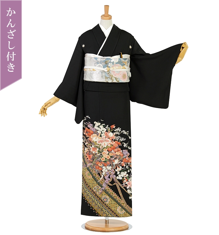 ゆだいごん　黒留袖　刺繍入り　結婚式　着物 かんざし付】刺繍 黒留袖 No.CA-2405-Sサイズのレンタル｜きもの365
