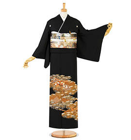 作家もの　色留袖　金彩　色紙　鶴　亀甲　花菱 菊　松　五つ紋　着物　043a d 未着用 黒留袖 仮絵羽 五つ紋 金彩 扇 鶴 花模様 亀甲 着物 043a