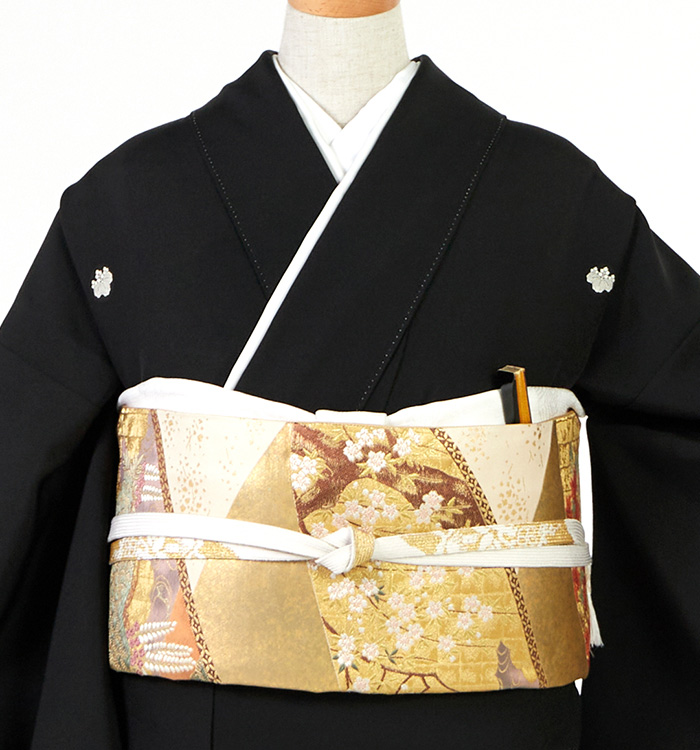 【美品】黒留袖⑤金彩友禅　正絹　身丈165裄68.5＋となみ帯のセット 美品】黒留袖⑤金彩友禅 正絹 身丈165裄68.5＋となみ帯のセット
