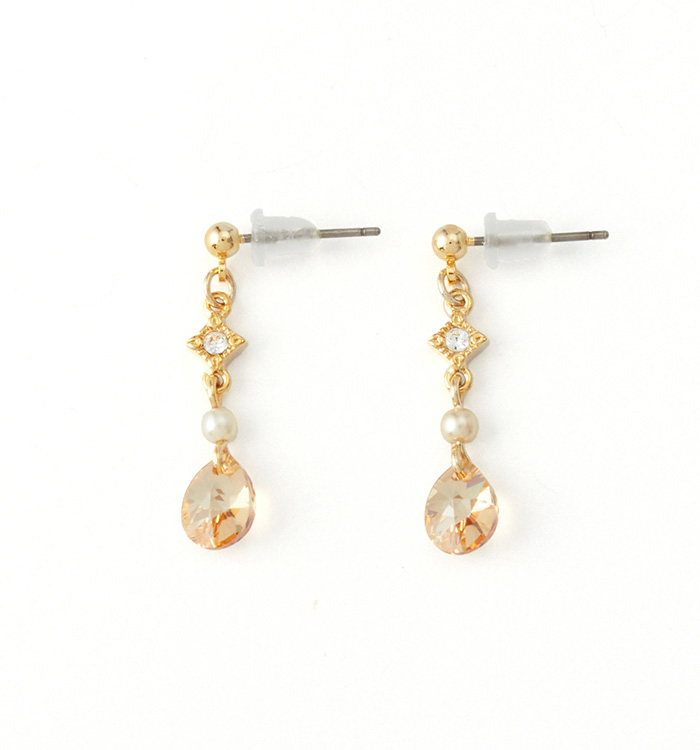 クリスタルガラスひし型パール ピアス ゴールデンシャドー No