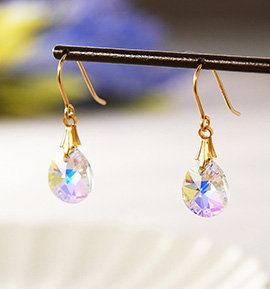 14KGFクリスタルガラスしずく型 ピアス クリスタルAB No.5XF-0019-00の