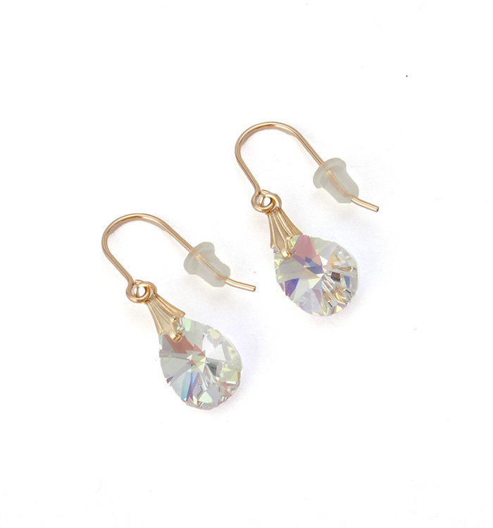 14KGFクリスタルガラスしずく型 ピアス クリスタルAB No.5XF-0019-00の