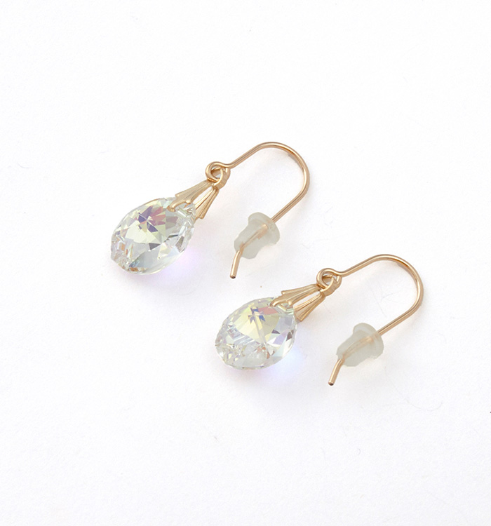 14KGFクリスタルガラスしずく型 ピアス クリスタルAB No.5XF-0019-00の