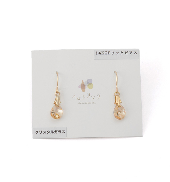 14KGFクリスタルガラスしずく型 ピアス ゴールデンシャドー No.5XF