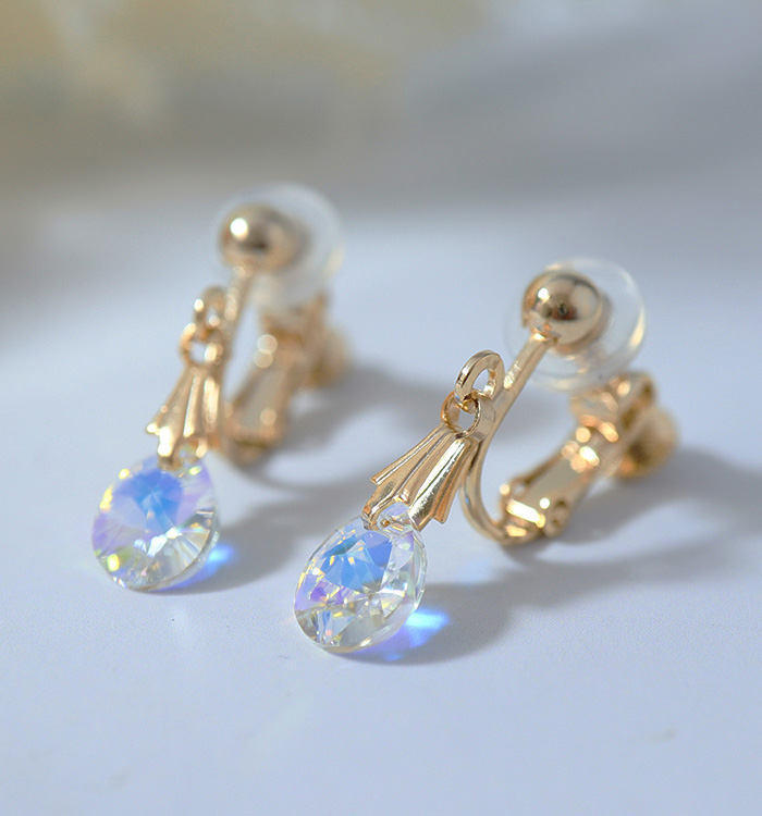 クリスタルガラスしずく型 イヤリング クリスタルAB No.5XP-0005-00の