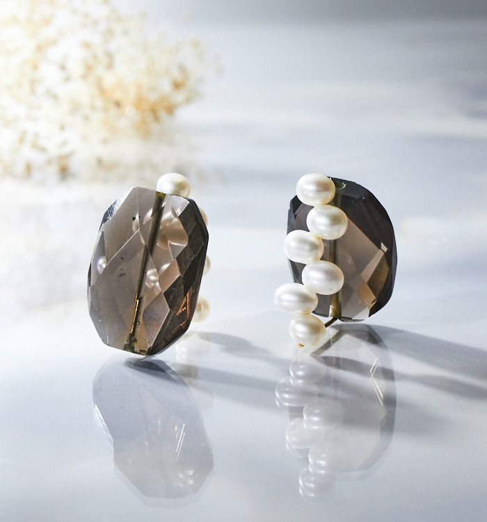 リバーシブルイヤークリップS スモーキークォーツ×クレオ No.5XO-0018