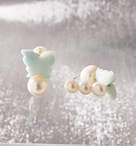 リバーシブルイヤークリップ アマゾナイト×白丸 No.5XO-0005-00