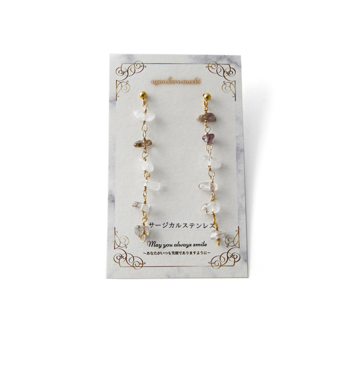 色んな天然石さざれのロングピアス No.5XE-0049-00の通販｜きもの365