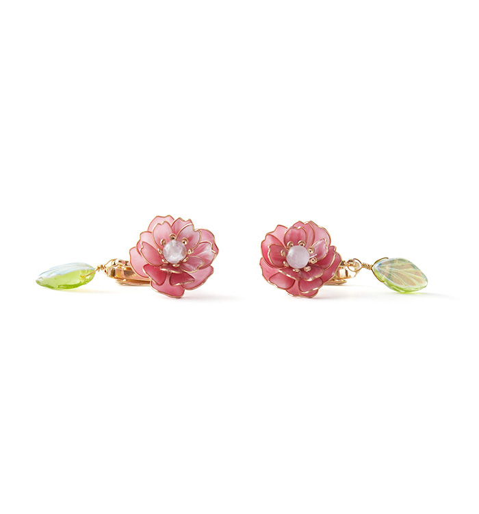 ふわりと八重桜と葉っぱと天然石 ラベンダーアメジスト/グリーン