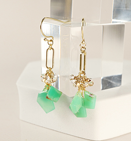 グリーンオニキスマーキス×ピンクトルマリンふさふさピアス№5T-961 No