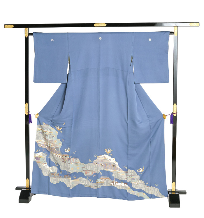 豪華　色留袖　超美品　結婚式　お呼ばれ　パーティー　山藍擦色　一つ紋（片喰紋） 豪華 色留袖 超美品 結婚式 お呼ばれ パーティー 山藍擦色 一つ