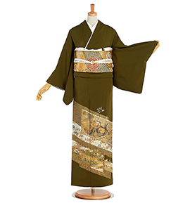 C38 正絹 色留袖 青系 松竹梅 鶴 華模様 着物 C38 正絹 色留袖 青系 松竹梅 鶴 華模様 着物