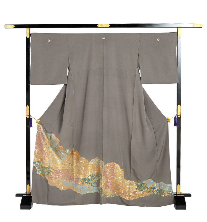 【美品】アンティーク 五つ紋 色留袖 訪問着 鶴 霞 松 正絹 身丈149裄63 美品】アンティーク 五つ紋 色留袖 訪問着 鶴 霞 松 正絹 身丈149裄63