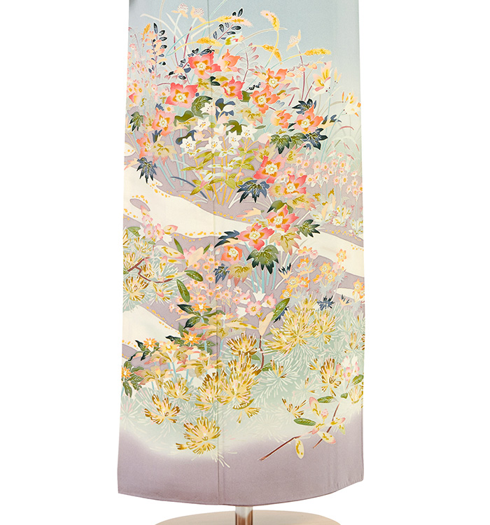 色留袖　新品未使用品　京加賀　乙女色　ブルー　黄　グリーン　赤　白　紫　花　T88 ki31351-1.jpg
