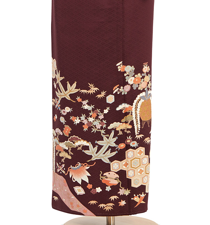 色留袖　三つ紋桔梗　ロイヤルカラー　ゴールド　グレー　茶　珊瑚色　花　トクサ　B813 色留袖 No.DA-1422-Sサイズのレンタル｜きもの365