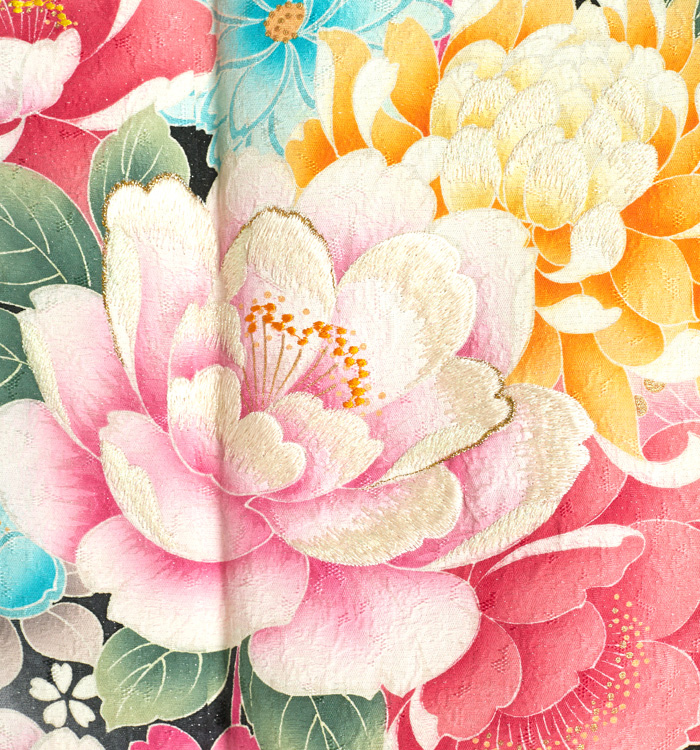 正絹振袖5 Mサイズ⭐︎2/28までに出品 振袖 身丈168cm 裄丈70cm L 袷 牡丹 桜 刺繍 銀通し 薄ピンク