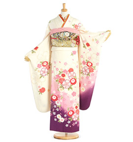 《美品》振袖　単品 A No.400 白ピンク　中振袖150〜160cm 振袖・白、ピンク – 振袖レンタルタウン