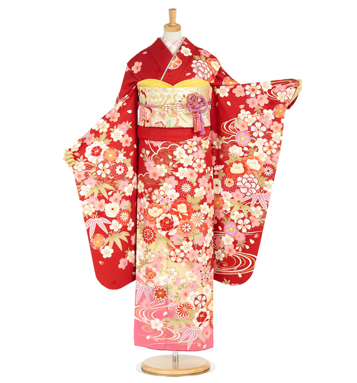 29 正絹 振袖 襦袢付き【リユース着物】#Letter bee 21 正絹 振袖 襦袢