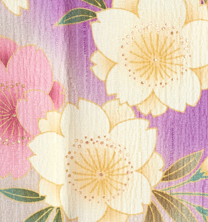 振袖 クリーム色 紫 花柄✧ママ振り✧帯セット✧ 辻が花と紫の振袖-KR616｜振袖ギャラリー｜浜松市で成人式の振袖