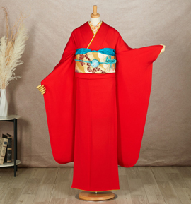 振袖 身長163-178cm 赤×金　正絹 振袖 身長163-178cm 赤×金 正絹