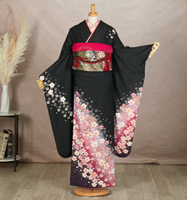 最安値 振袖 ブラック 単品着物 成人式 楽天市場】[7万円均一SALE]【成人式 振袖 レンタル】RS1194 正絹