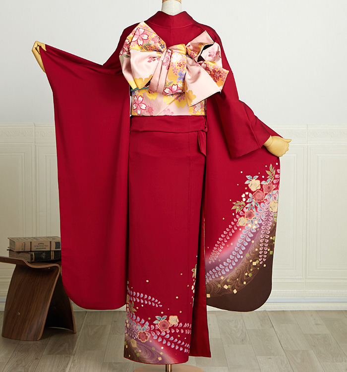 辻ケ花振り袖 振袖フルセット(7点)・辻が花・絞り・銀通し地・金駒刺繍・舞蝶