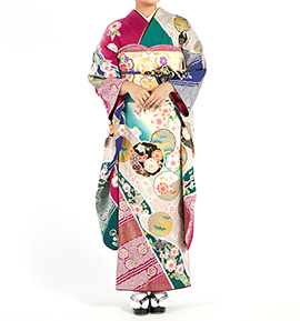 振袖　フルセット　金通し　辻が花　豪華　濃赤　可愛い　絞り　m5 翠山工房 超豪華 金通し総柄 辻が花振袖 黒地 フルセット 身幅