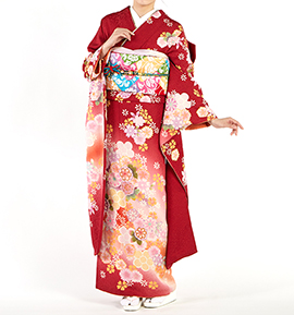 chino⭐︎振袖フルセット　正絹　成人式　卒業式　【79】 正統派古典 赤/金 鶴柄/針松柄 豪華 華やか 綺麗 クラシカル 金彩京