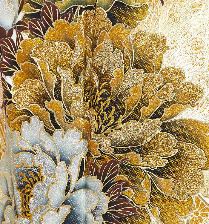 D590 振袖　花模様　金箔　正絹　着物　袷　極美品 振袖 No.EA-4191-Lサイズのレンタル｜きもの365